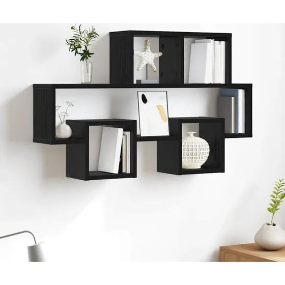 vidaXL Væghylde Sort Eg 82x15x51 cm Konstrueret Træ