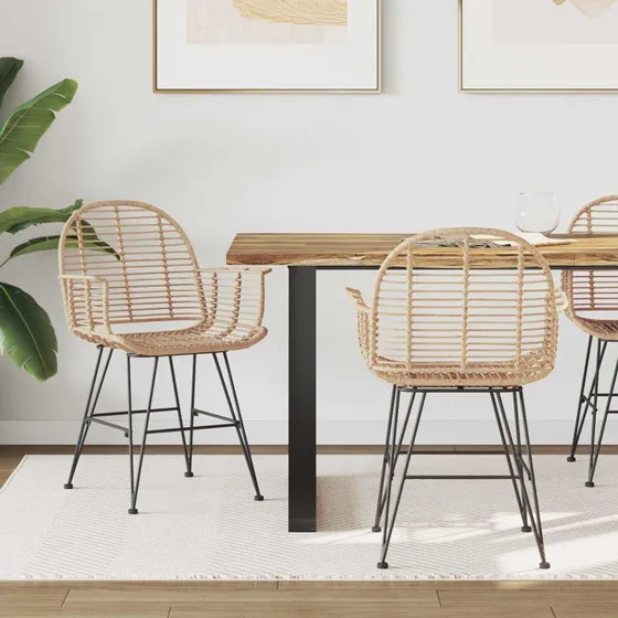 vidaXL Spisestuestol 2 stk Naturfarvet 44 x 44 x 74 cm Rattan & Jern