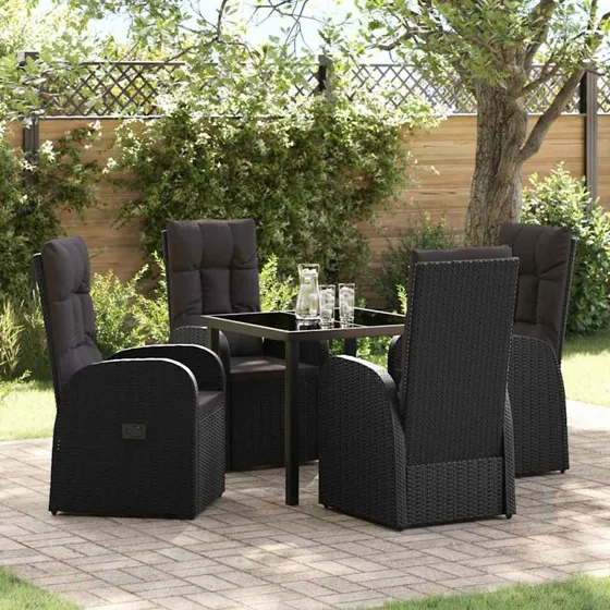 vidaXL Have Spisebordssæt 5 stk Sort polyrattan