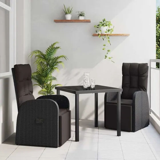 vidaXL Have Spisebordssæt 3 stk med pude, Sort polyrattan