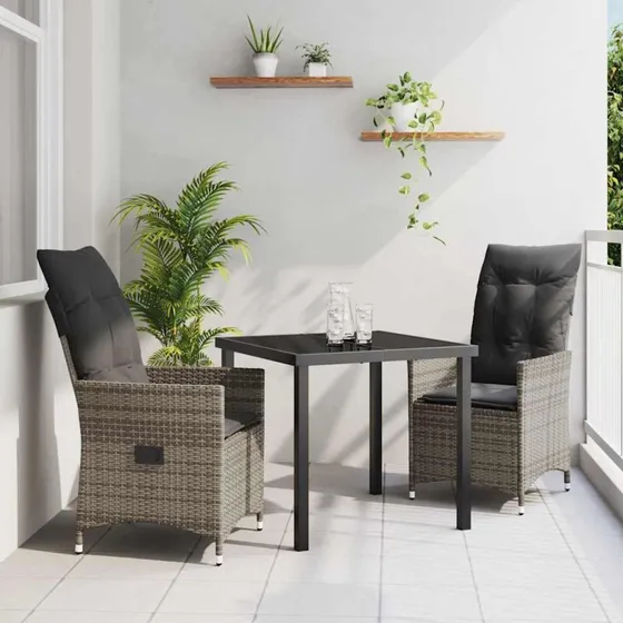 vidaXL Have Spisebordssæt 3 stk Grå Poly rattan med pude