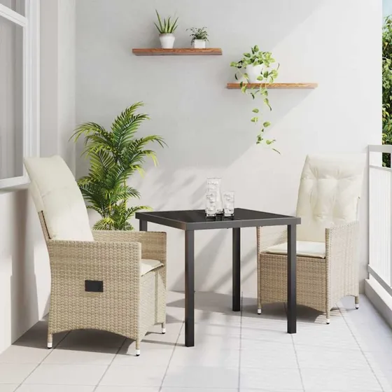 vidaXL Have Spisebordssæt 3 pcs Beige Poly rattan med pude