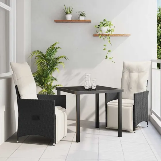 vidaXL Have Spisebordssæt 3 pc Sort Poly rattan med pude