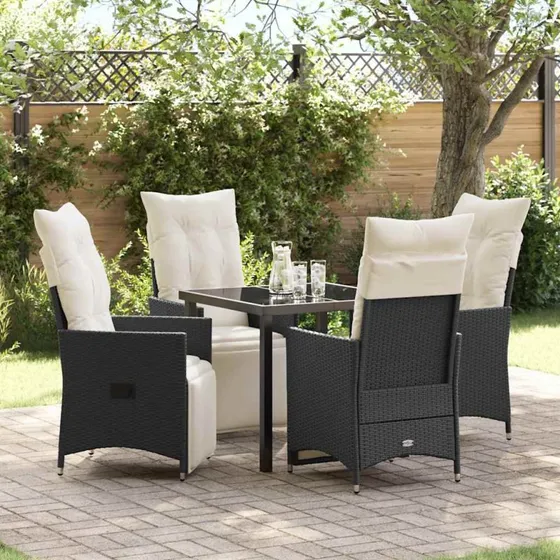 vidaXL Have Spisebordssæt 5 stk Sort Poly rattan med pude
