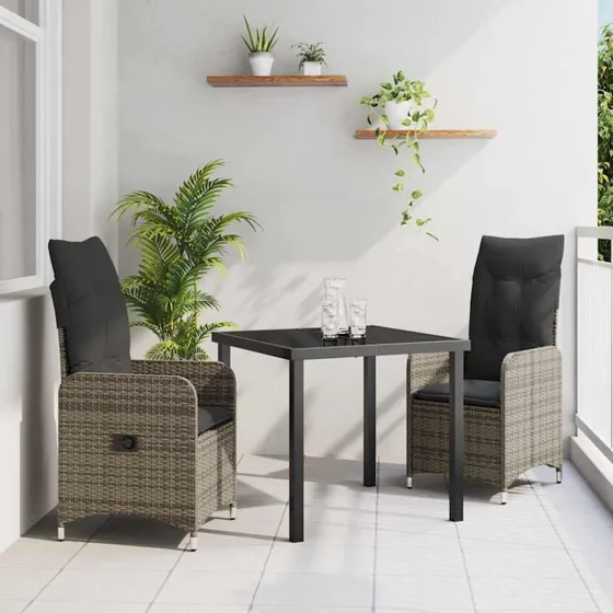 vidaXL Have Spisebordssæt 3 stk Grå Poly rattan med pude