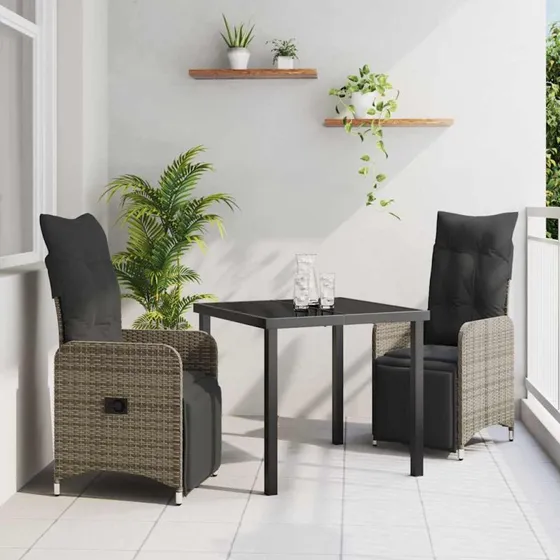 vidaXL Have Spisebordssæt 3 stk Grå Poly rattan med pude