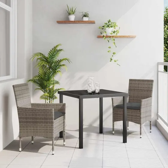 vidaXL Have Spisebordssæt 3 stk Grå Poly rattan med pude