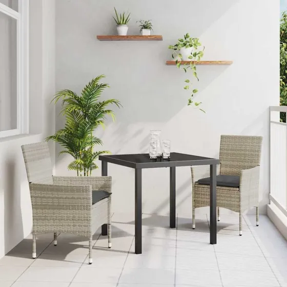 vidaXL Have Spisebordssæt 3 stk Lysegrå Poly rattan med pude