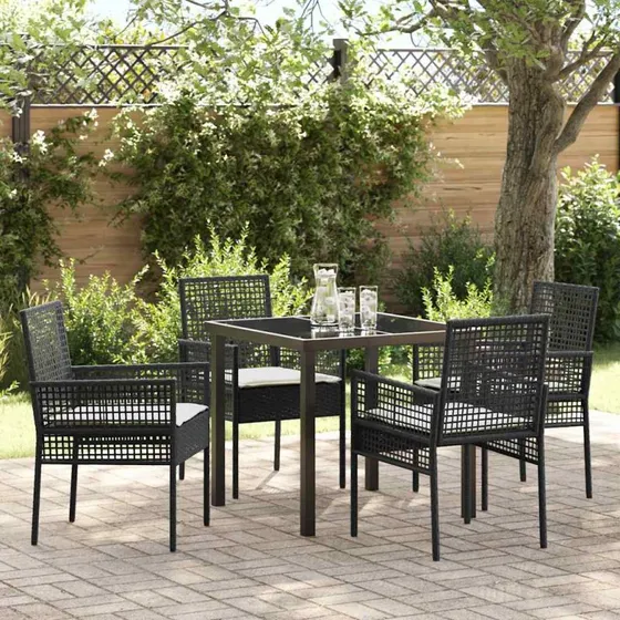 vidaXL Have Spisebordssæt 5 stk Sort Poly rattan med pude