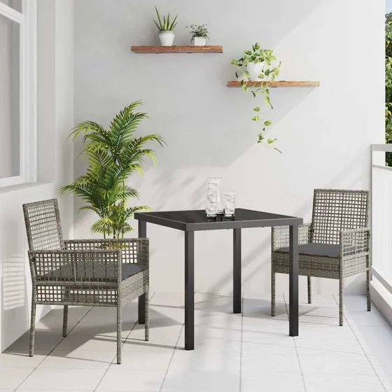 vidaXL Have Spisebordssæt 3 stk Grå Poly rattan med pude