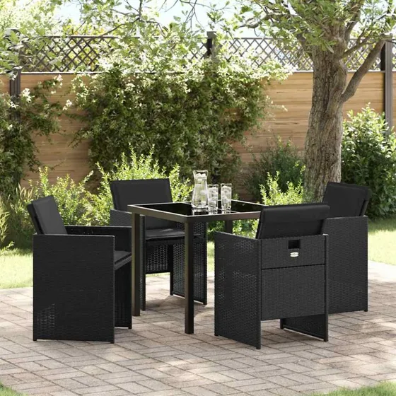 vidaXL Have Spisebordssæt 5-pcs Sort Poly rattan