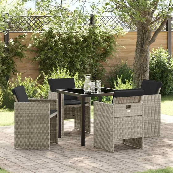 vidaXL Have Spisebordssæt 5-pcs Lysegrå Poly rattan med pude