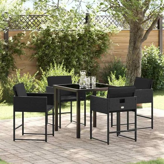 vidaXL Have Spisebordssæt 5 stk Sort Poly rattan med pude