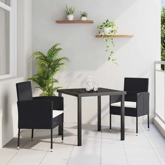 vidaXL Have Spisebordssæt 3 pcs Sort Poly rattan med pude