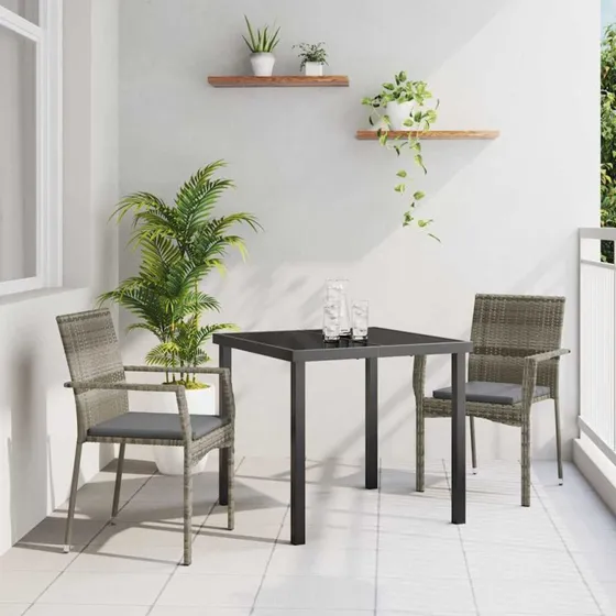 vidaXL Have Spisebordssæt 3 pc Grå Poly rattan med pude