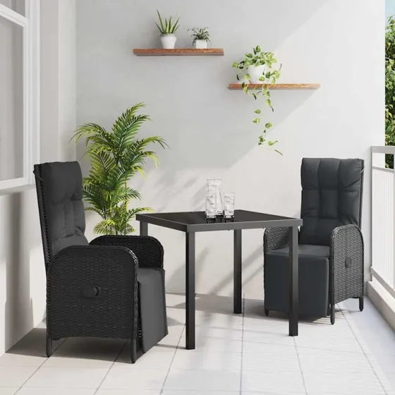 vidaXL Have Spisebordssæt 3 pcs Sort Poly rattan med pude