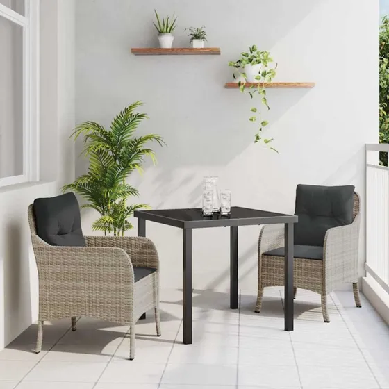 vidaXL Have Spisebordssæt 3 stk Lysegrå Poly rattan