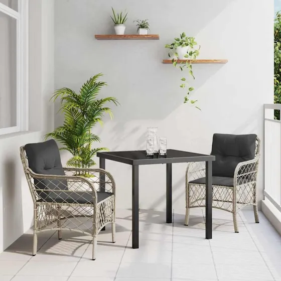vidaXL Have Spisebordssæt 3 stk Lysegrå Poly rattan
