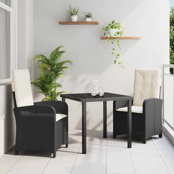 vidaXL Have Spisebordssæt 3 stk Sort polyrattan med pude