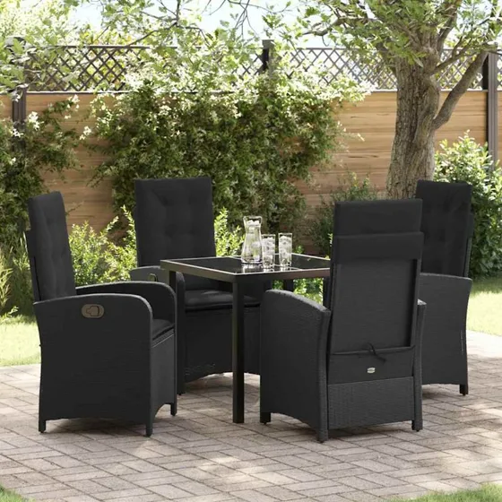 vidaXL Have Spisebordssæt 5 stk Sort polyrattan
