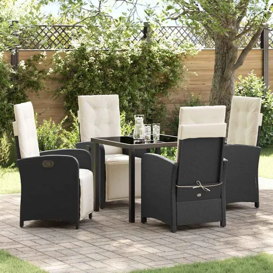vidaXL Have Spisebordssæt 5 stk Sort polyrattan