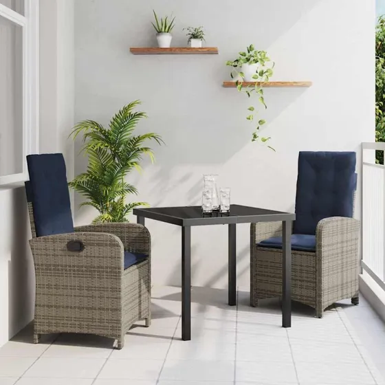 vidaXL Have Spisebordssæt 3 pc Grå Poly Rattan