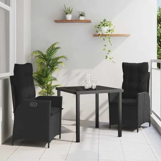 vidaXL Have Spisebordssæt 3 pcs Sort polyrattan