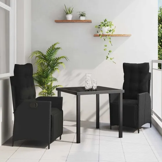 vidaXL Have Spisebordssæt 3 pcs Sort Poly rattan