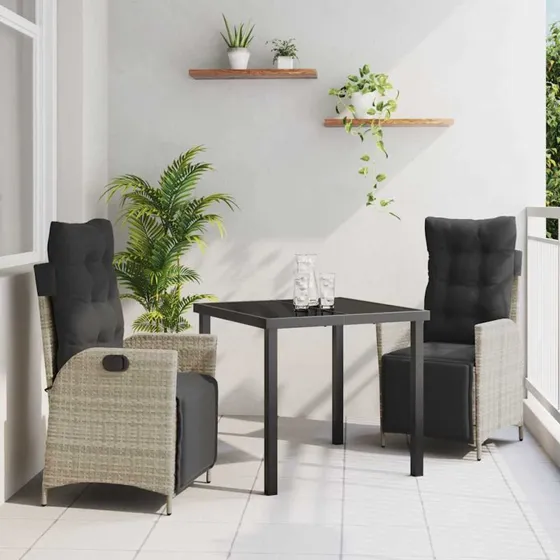vidaXL Have Spisebordssæt 3 stk Lysegrå Poly rattan