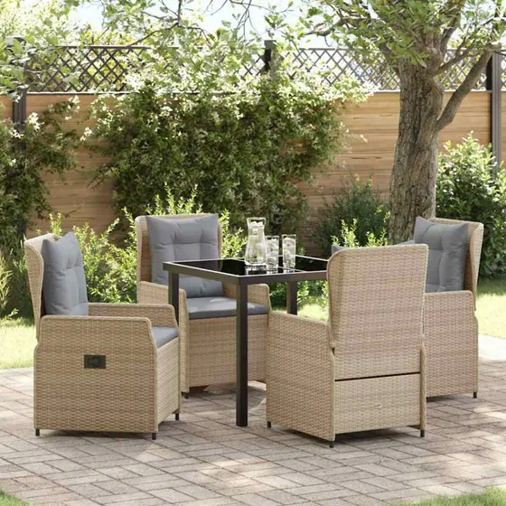 vidaXL Have Spisebordssæt 5 pc Beige/Lys Grå PolyRattan