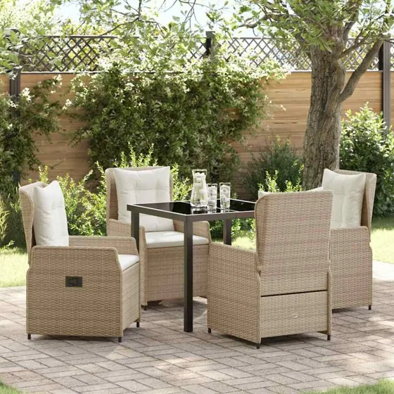 vidaXL Have Spisebordssæt 5 pc Beige/Lys Grå PolyRattan