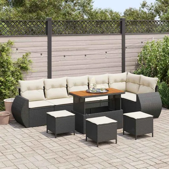 vidaXL Havesofa Sæt 10 pc Sort polyrattan