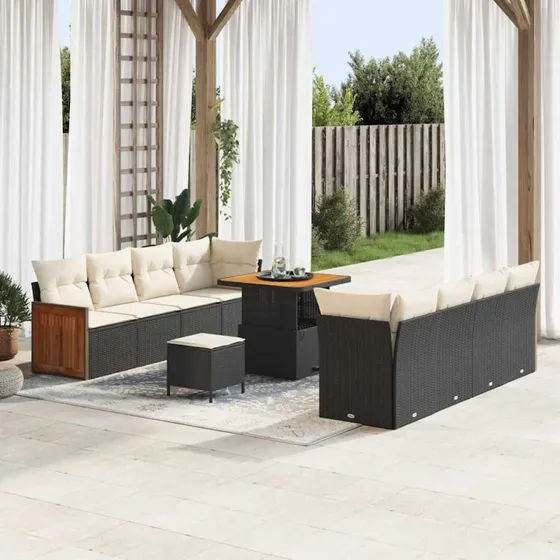 vidaXL Havesofa Sæt 11 stk Sort og Cream 80 x 80 x 71 cm