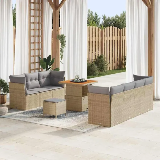 vidaXL Havesofa Sæt 10 stk med pude, beige og lysegrå, 80 x 80 x 71 cm