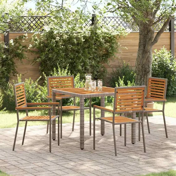 vidaXL Have Spisebordssæt 5 stk Grå/Brun 90x90x75 cm PolyRattan