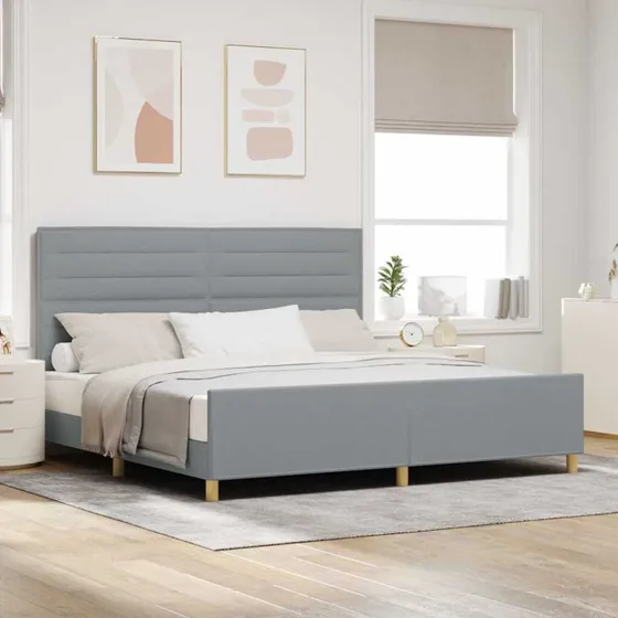 vidaXL Sengestel med hovedgærde Lysegrå 200x200 cm Stof