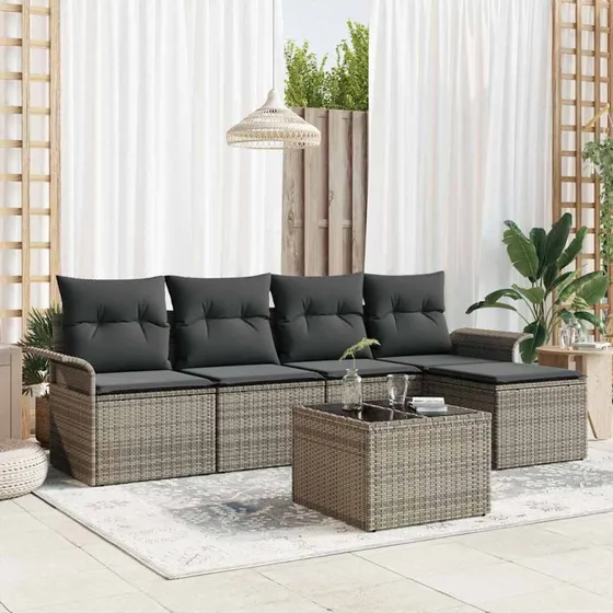vidaXL Havesofa Sæt 6-deligt Grå Poly Rattan med Opbevaring