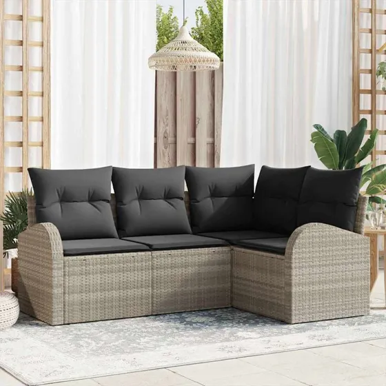 vidaXL Havesofa Sæt 4-pcs Lysegrå Poly rattan med opbevaring