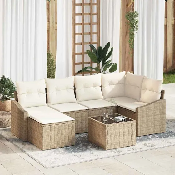 vidaXL Have Spisebordssæt 7 stk Beige/Creme med opbevaring