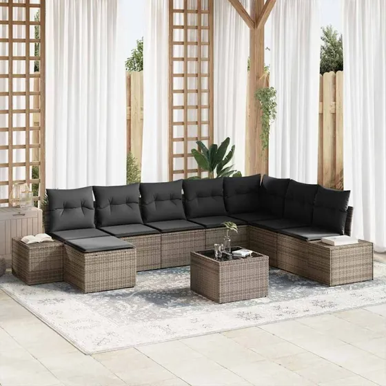 vidaXL Havesofa Sæt 9 deler Lysegrå Poly Rattan
