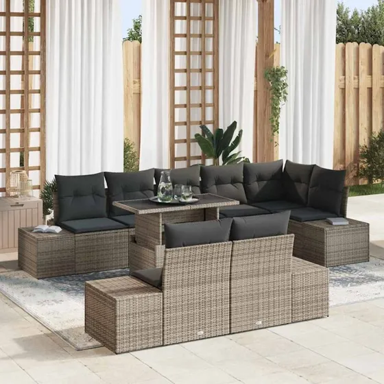 vidaXL Havesofa Sæt 9 dele Grå polyrattan