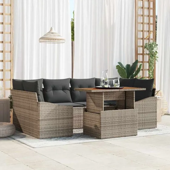 vidaXL Have Spisebordssæt med pude 7 pc Grå/Brun 100 x 55 x 73 cm