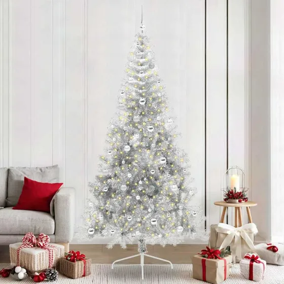 vidaXL Kunstig Juletræ 240 cm Sølv med 300 LED'er