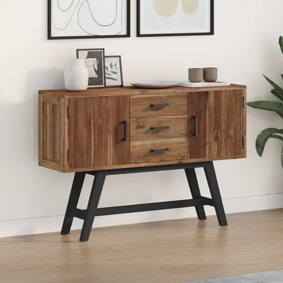 vidaXL TV-bord med skuffe, Naturfarvet, 110 x 30 x 75 cm, massiv teaktræ