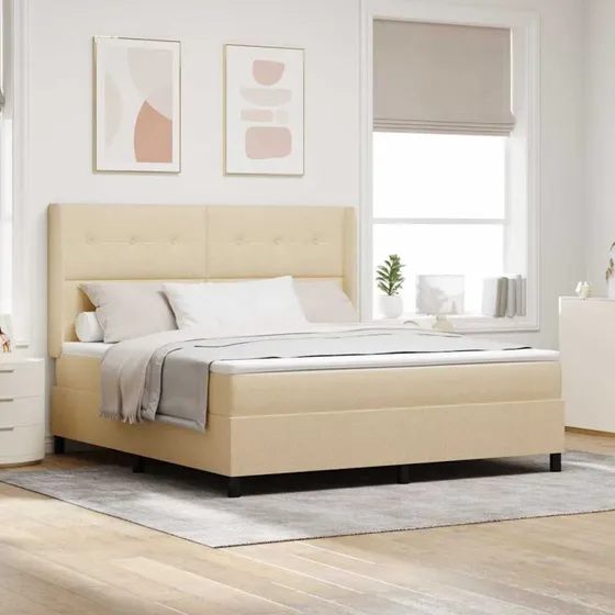 vidaXL Boxspring seng med madras Creme 200x180 cm