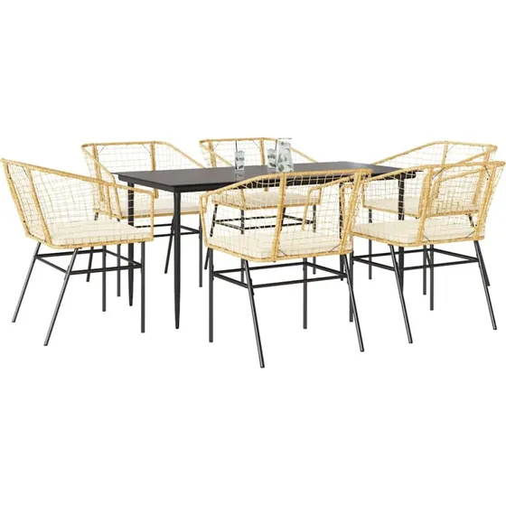 vidaXL 7-delers polyrattan spisebordssæt brun med glas