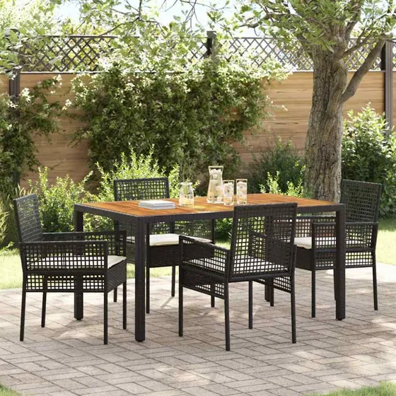 vidaXL Have Spisebordssæt 5 pcs Sort Poly rattan 150x90x75 cm
