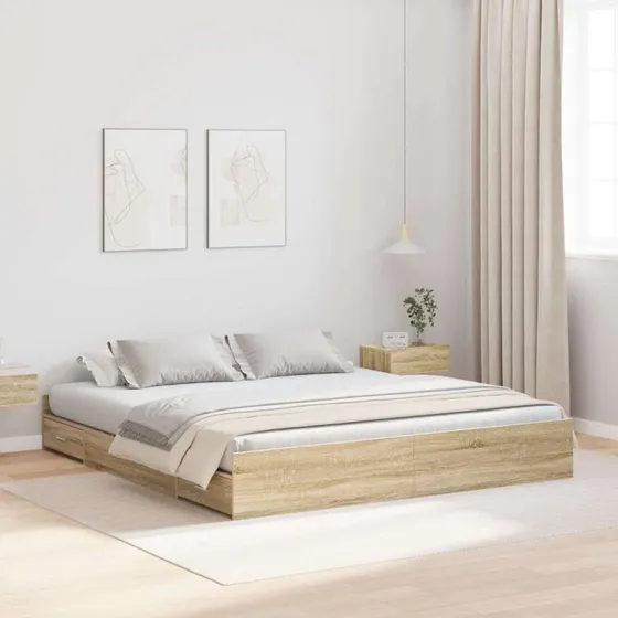vidaXL Seng med opbevaring Sonoma-eg 180 x 200 cm Konstrueret træ