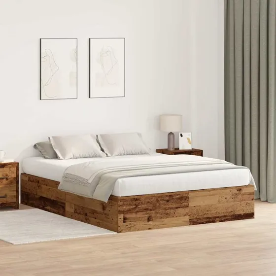 vidaXL Sengestel Gammelt Træ 135 x 190 cm Konstrueret Træ