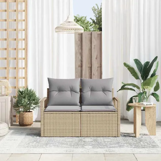 vidaXL Havemøbelsofa 120 x 62 x 69 cm beige/grå polyrattan med pude